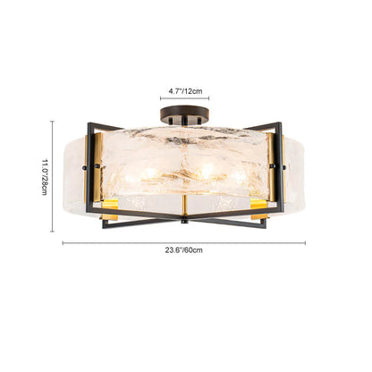 Modern 6-Light Drum Glass Semi-Flush Mount Ceiling Light