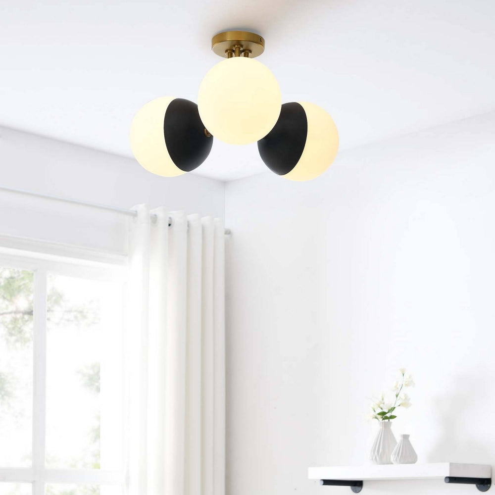 Mid-Century Sputnik Semi Flush Mount with Opal Glass Globes