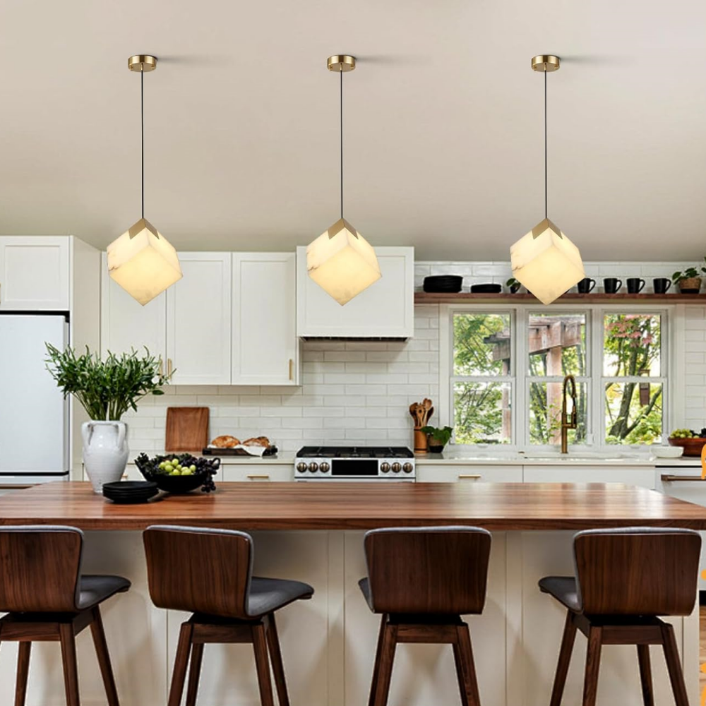 Square Cube Alabaster Pendant Lights