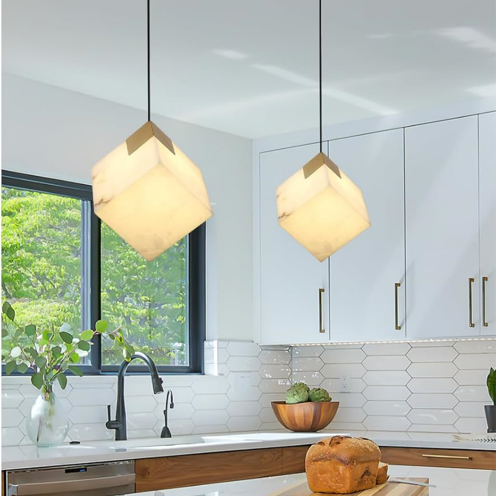 Square Cube Alabaster Pendant Lights