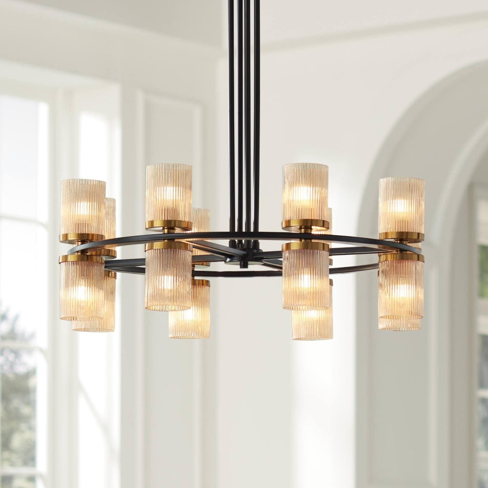 Modern Matte Black Brass Chandelier 35.5"/48"