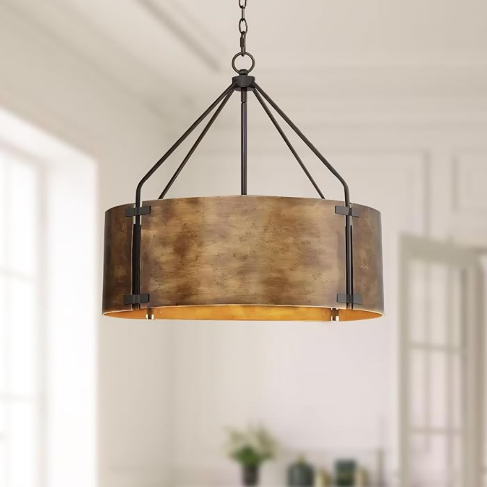 Rustic Bronze Metal Drum Pendant Light