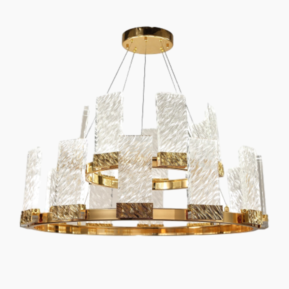 Round LED Glass Crystal Chandelier 1-Tier/2-Tier