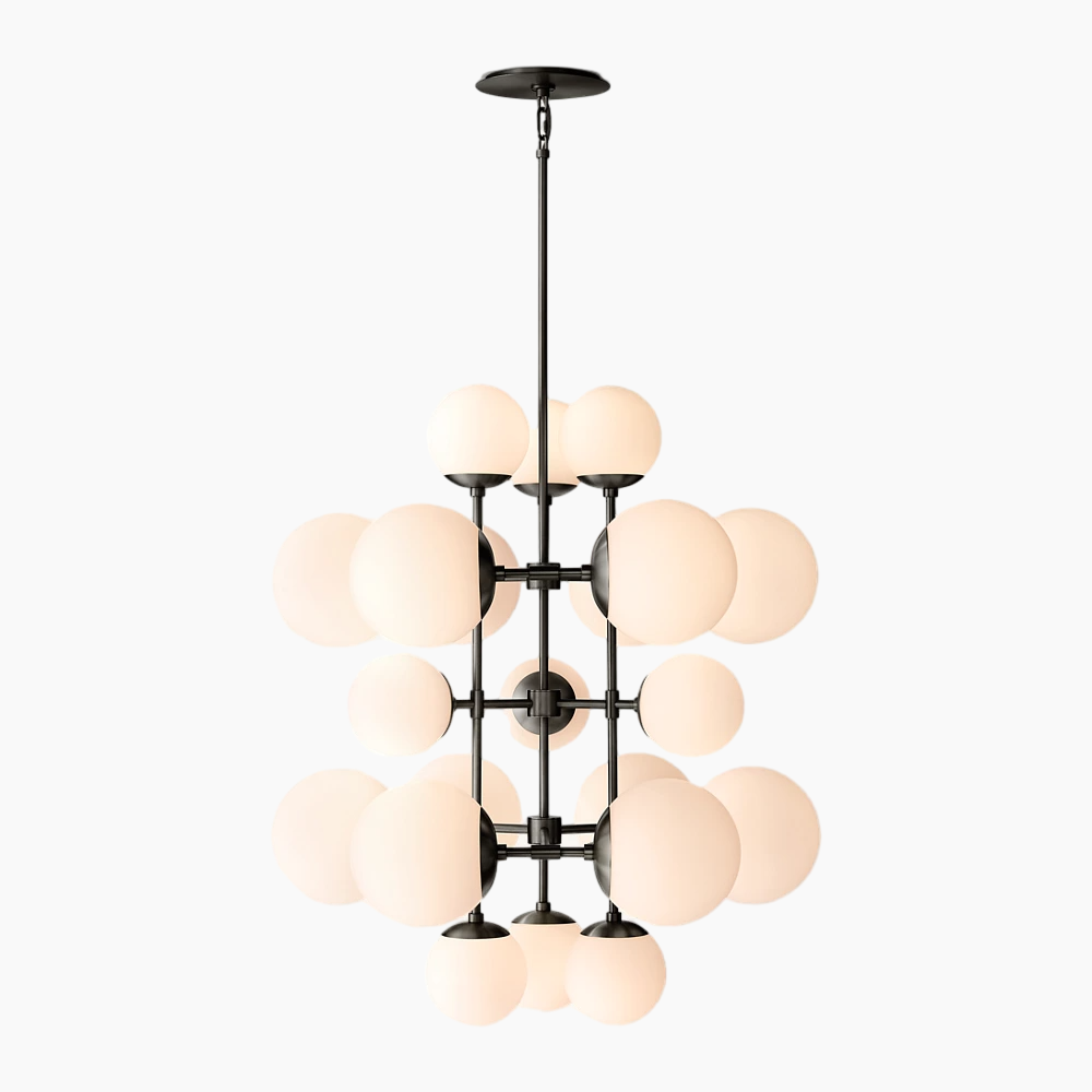 Opal Glass Globes Tall Chandelier