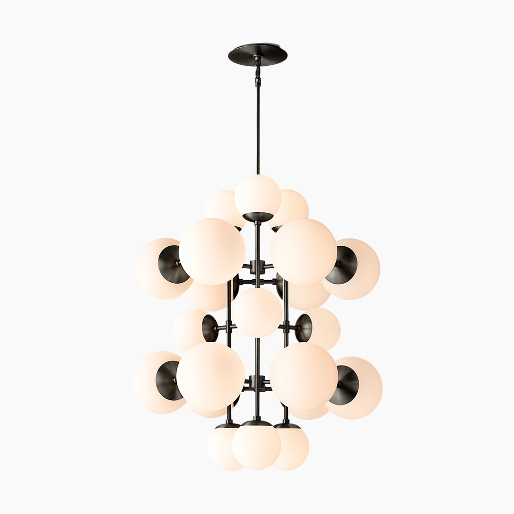 Opal Glass Globes Tall Chandelier