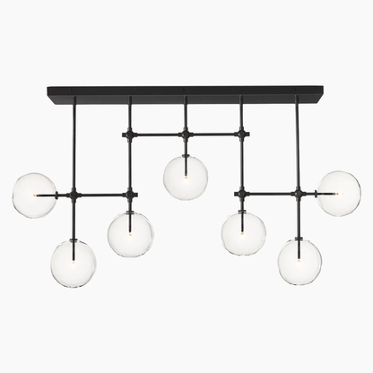 Zeamas Black Chandelier: The epitome of modern design with handblown glass spheres on brass, exuding sleek sophistication.