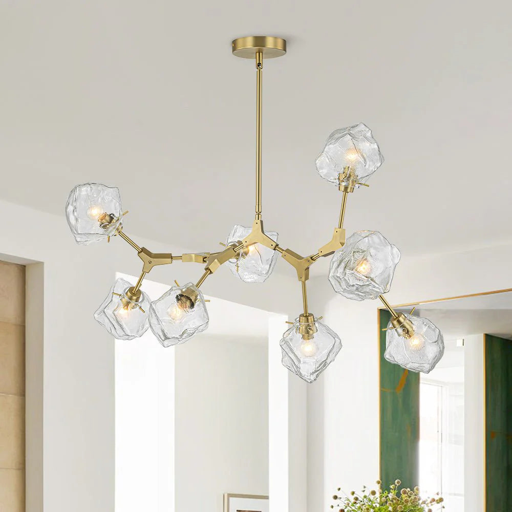 8-Light Mid-century Branching Ice Glass Chandelier