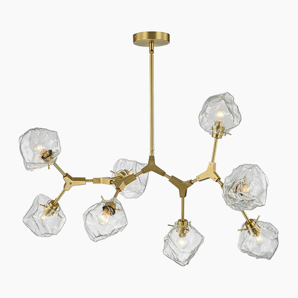 8-Light Mid-century Branching Ice Glass Chandelier