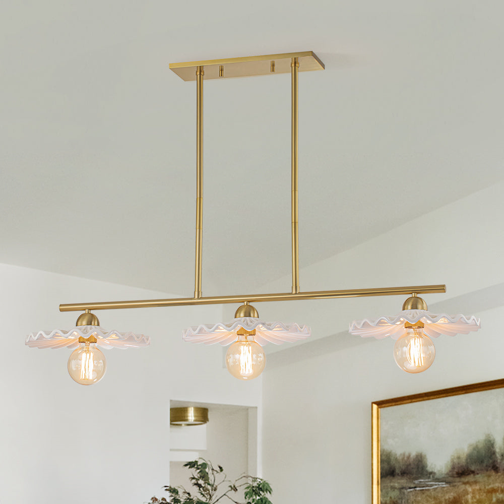 3-Light Aged Brass Linear Island Chandelier