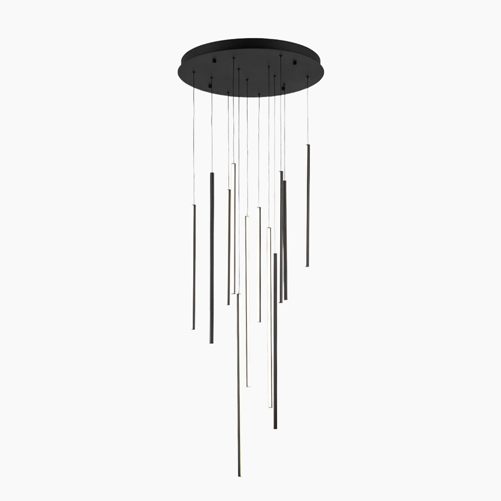 Modern Black LED High Ceiling Cluster Chandelier