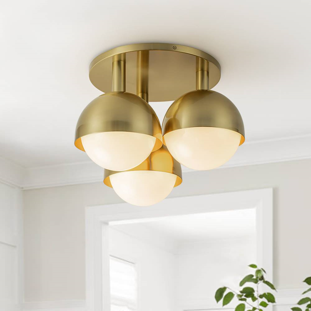 3-Light Modern Mid-Century Opal Glass Semi Flush Mount