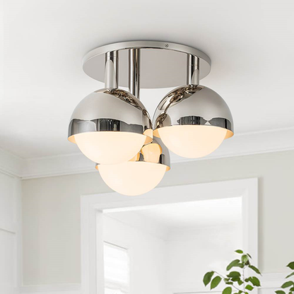 3-Light Modern Mid-Century Opal Glass Semi Flush Mount