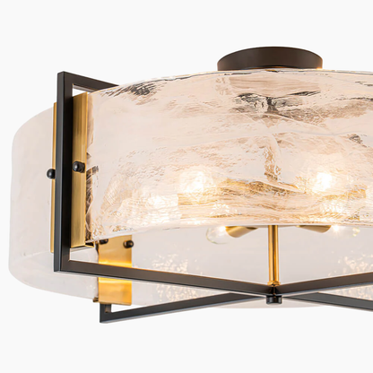 Modern 6-Light Drum Glass Semi-Flush Mount Ceiling Light