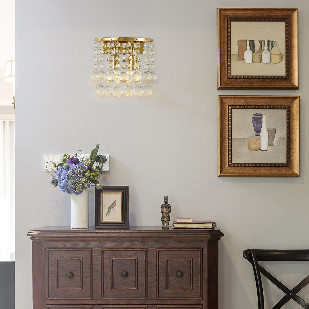 Crystal Pendant Gold Finish Wall Sconce