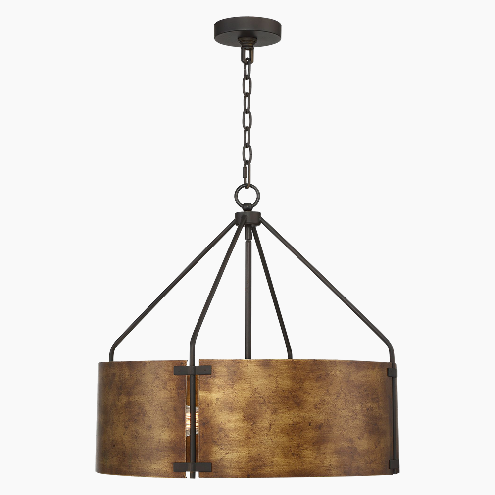 Rustic Bronze Metal Drum Pendant Light