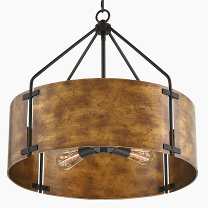 Rustic Bronze Metal Drum Pendant Light