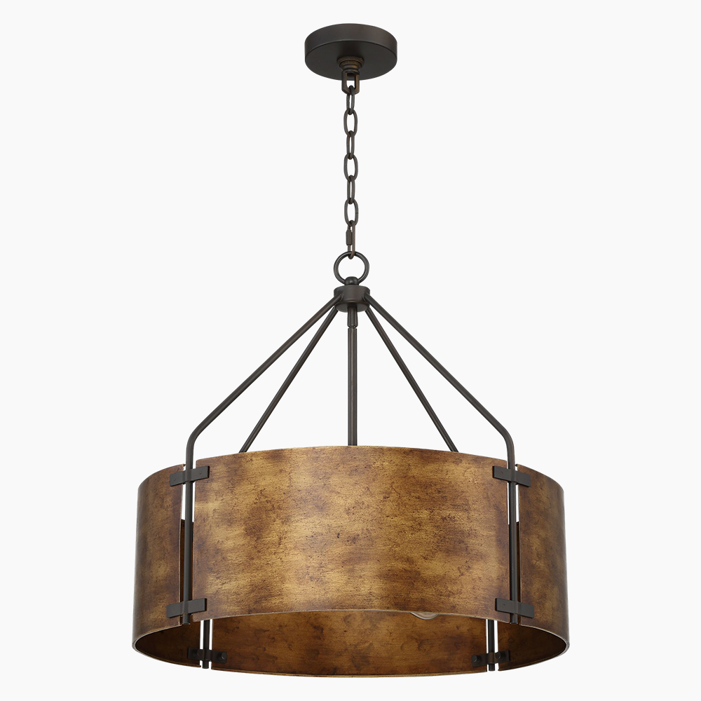 Rustic Bronze Metal Drum Pendant Light