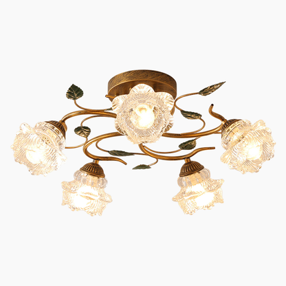 The Zeamas 5-Bulb Vintage Ceiling Light brings a touch of vintage romance to your space, with green plant motifs and French flowers that add a soft, warm glow.