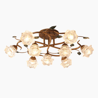 Illuminate your villa or hotel with the Zeamas 9-Bulb Ceiling Light, its intricate green motifs and floral designs adding a sophisticated touch to high ceilings.