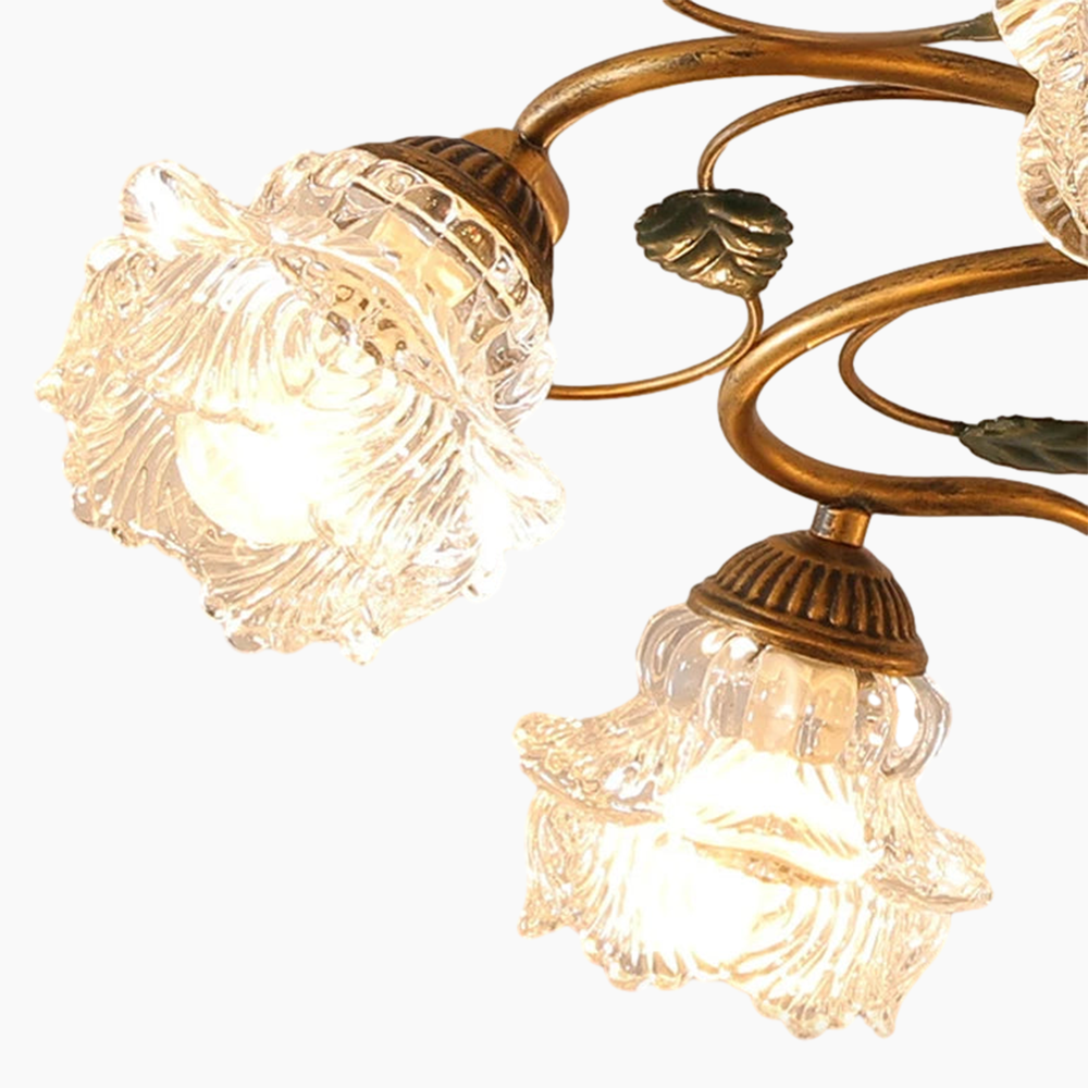 The Zeamas Vintage Ceiling Light features five intricately designed bulbs that emit a warm glow, enhancing the charm of the green plant motifs and floral accents.