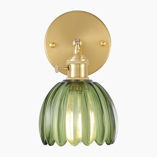 Zeamas Antique Brass Wall Sconce: Enhance your decor with the elegant tulip-shaped glass that casts a soft, warm light.