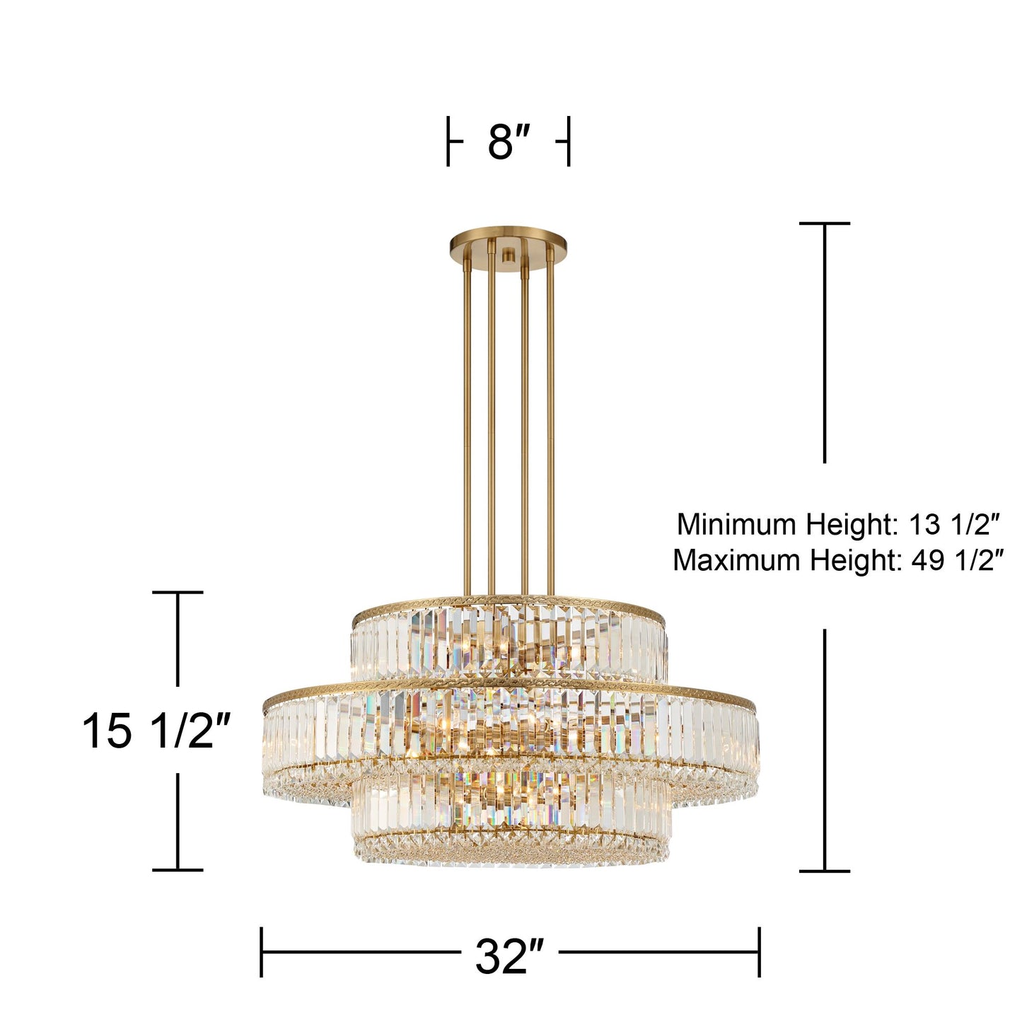 Three-Tier Crystal Pendant 32"/39"