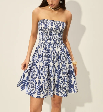 Strapless Floral Print Dress - FASHION