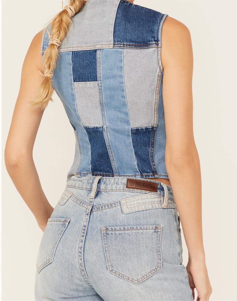 Paneled Cropped Denim Vest - FASHION