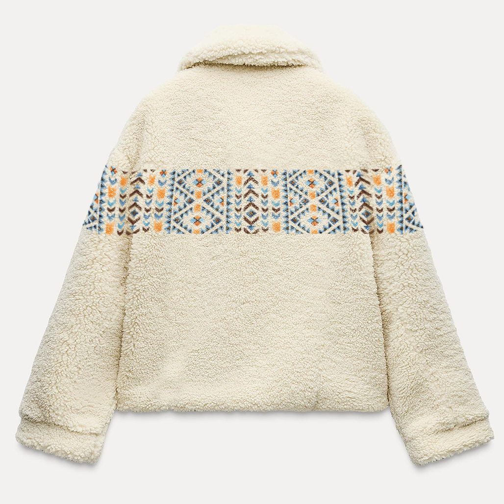 Winter Ethnic Print Sherpa Coat - FASHION