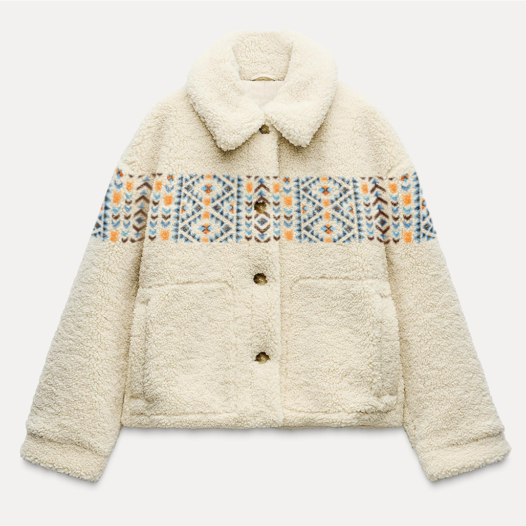 Winter Ethnic Print Sherpa Coat - FASHION