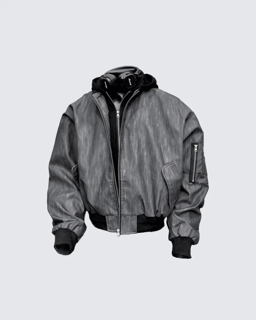 KIIKIO Leather Bomber Jacket - FASHION