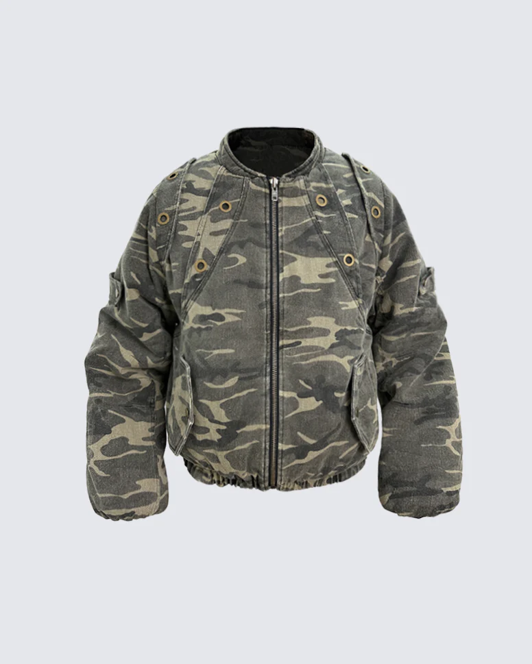 Camo Short Padded Flight Jacket - FASHION