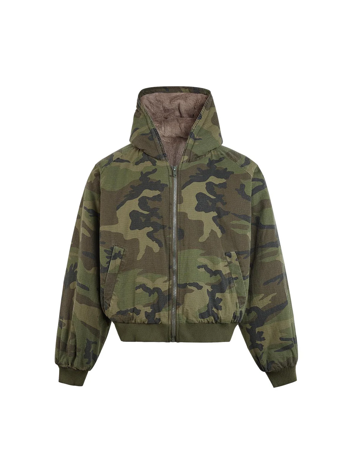 Camouflage Fur Hooded Jacket - FASHION