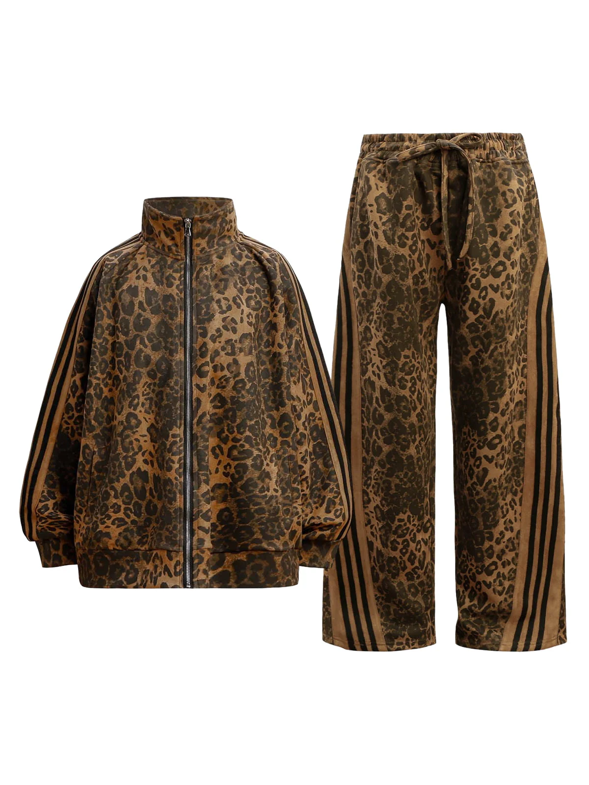 Cheetah Print Suede Tracksuit - FASHION