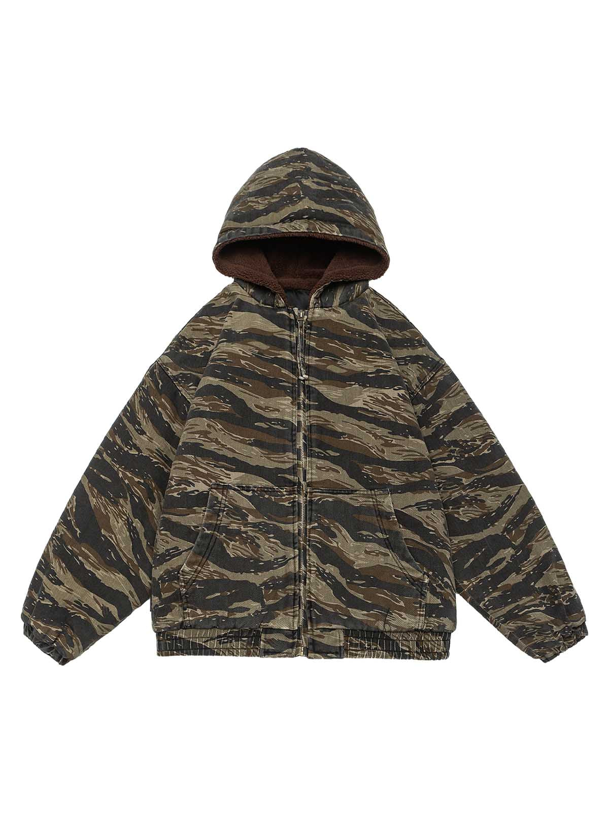 Camouflage Fleece Hooded Jacket - FASHION